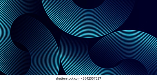 Abstract dark blue gradient background with modern shiny blue geometric circle lines. Futuristic technology consept. High quality degital graphic. Vector illustration eps10.