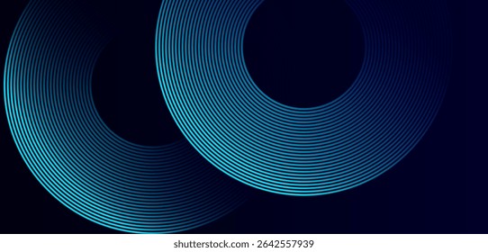 Abstract dark blue gradient background with modern shiny blue geometric circle lines. Futuristic technology consept. High quality degital graphic. Vector illustration eps10.