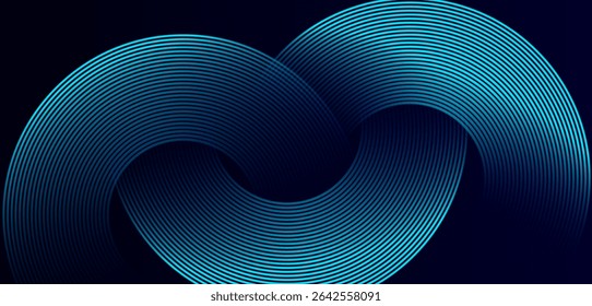 Abstract dark blue gradient background with modern shiny blue geometric circle lines. Futuristic technology consept. High quality degital graphic. Vector illustration eps10.