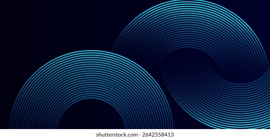 Abstract dark blue gradient background with modern shiny blue geometric circle lines. Futuristic technology consept. High quality degital graphic. Perfect for branding, templates, company, business.