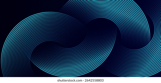 Abstract dark blue gradient background with modern shiny blue geometric circle lines. Futuristic technology consept. High quality degital graphic. Perfect for branding, templates, company, business.