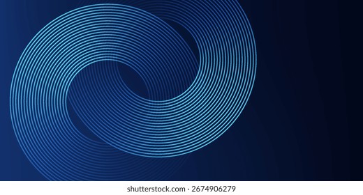 Fundo de gradiente azul escuro abstrato com pele azul brilhante linhas de círculo geométrico projetar ilustração de vetor de fundo.