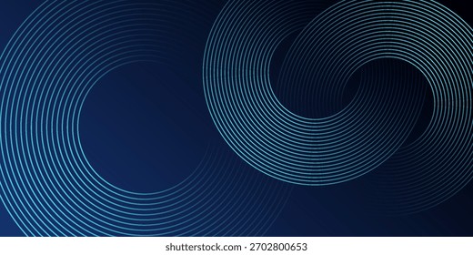 Fundo de gradiente azul escuro abstrato com pele azul brilhante linhas de círculo geométrico projetar ilustração de vetor de fundo. 