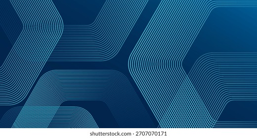 Abstract dark blue gradient color background featur glowing blue geometric lines. Simple hexagonal design. Technology lines futuristic concept. Wallpaper. Vector. eps 10.