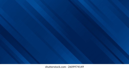 Abstract dark blue gradient horizontal banner background with overlay geometric triangle shapes and glowing line. 
