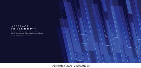 Abstract dark blue gradient overlay background with modern geometric square shape graphic element. Navy blue stripes diagonal paper cut banner suit for brochure, poster, website, header, corporate