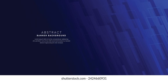 Abstract dark blue gradient overlay background with modern geometric square shape graphic element. Navy blue stripes diagonal paper cut banner suit for brochure, poster, website, header, corporate