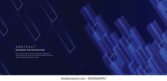 Abstract dark blue gradient overlay background with modern geometric square shape graphic element. Navy blue stripes diagonal paper cut banner suit for brochure, poster, website, header, corporate