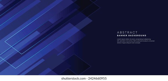 Abstract dark blue gradient overlay background with modern geometric square shape graphic element. Navy blue stripes diagonal paper cut banner suit for brochure, poster, website, header, corporate