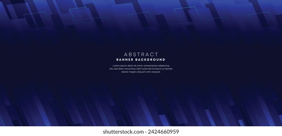 Abstract dark blue gradient overlay background with modern geometric square shape graphic element. Navy blue stripes diagonal paper cut banner suit for brochure, poster, website, header, corporate