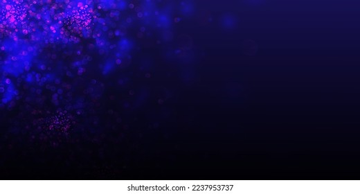 Abstract dark blue gradient pink purple background texture with glitter defocused sparkle bokeh circles and glowing circular lights. Beautiful backdrop with bokeh light effect.