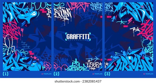 Abstract Dark Blue Graffiti Style A4 Poster Vector Illustration Art Template Background