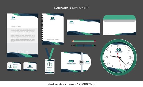 Abstract dark blue and green  company business stationery set Vector

