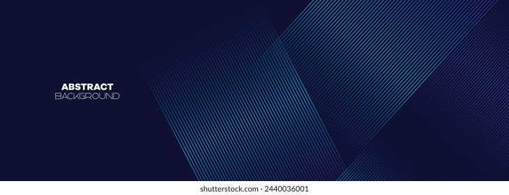 Abstract Dark Blue Green Waving Lines Technology Background. Modern Navy Blue Gradient With Glowing Lines Shiny Geometric Shape and Diagonal, for Brochure, Cover, Poster, Banner, Website, Header