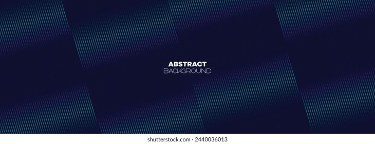 Abstract Dark Blue Green Waving Lines Technology Background. Modern Navy Blue Gradient With Glowing Lines Shiny Geometric Shape and Diagonal, for Brochure, Cover, Poster, Banner, Website, Header