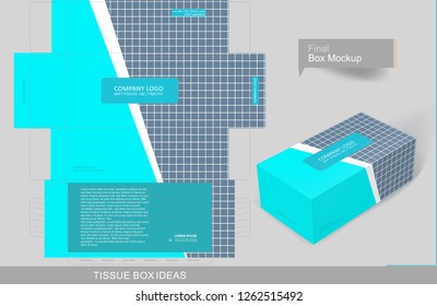 Abstract dark blue grid pattern tissue box concept, template for business purpose, place your text and logos and ready to go for print