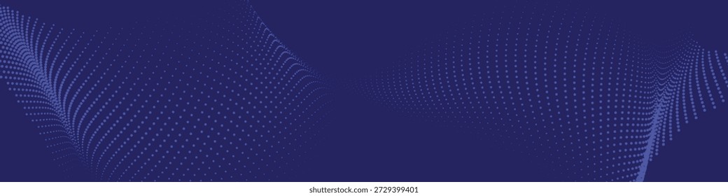 Abstractas Ilustración vectorial de onda de semitono azul oscuro con patrón de movimiento punteado brillante sobre fondo azul profundo para la marca tecnológica futurista y visuales digitales