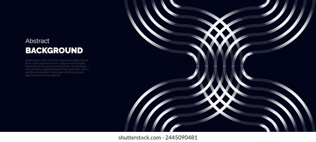 Abstract dark blue horizontal banner background with glowing diagonal rounded lines with copy space. Futuristic concept. Suit for cover, brochure, presentation, flyer, web	