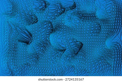 Abstract Dark Blue Interweaving Line Art Background with Complex Geometric Mesh Pattern.