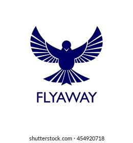 Abstract dark blue logo with bird silhouette isolated on white