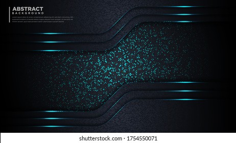 Resumen de fondo de lujo azul oscuro. Hermosa luz brillante con puntos futuristas. Banner de fondo de papel moderno y de lujo.