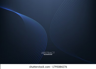 Abstract dark blue metal flow line digital technology, smooth particle wave, big data techno, design concept background and wallpaper, vector eps
