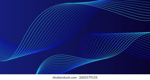 Abstract dark blue minimal vector background. Long banner business template with dynamic wavy gradient line