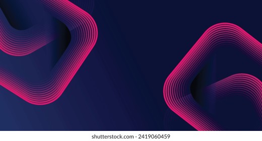 Abstract dark blue modern futuristic banner background. Glowing pink oval lines pattern design. Swirl ellipse lines element. Circular motion.