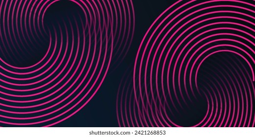 Abstract dark blue modern futuristic banner background. Glowing pink oval lines pattern design. Swirl ellipse lines element. Circular motion., covers, flyers, websites. vector illustrator