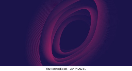 Abstrakter dunkelblauer, moderner, futuristischer Bannerhintergrund. Leuchtende rosa ovale Linien Muster Design. Ellipsenlinienelement drehen. Kreisbewegung.Vektorgrafik