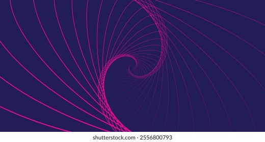 Abstract dark blue modern futuristic banner background. Glowing pink oval lines pattern design. Swirl ellipse lines element.