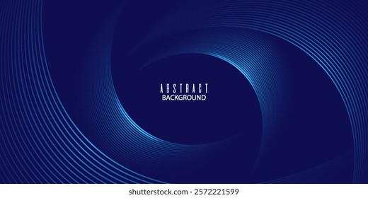 Abstract dark blue modern futuristic banner background. Glowing blue oval lines pattern design. Swirl ellipse lines element. Circular motion. Suit for banner, brochure, cover, flyer, website