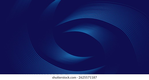 Abstract dark blue modern futuristic banner background. Glowing blue oval lines pattern design. Swirl ellipse lines element. modern background ilustration