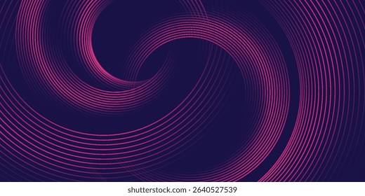 Abstract dark blue modern futuristic banner background. Glowing pink oval lines pattern design. Swirl ellipse lines element. Circular motion. Suit for banner, brochure, cover, flyer, website