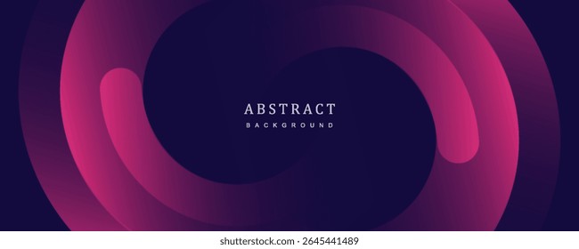 Abstract dark blue modern futuristic banner background. Circular motion. Glowing pink oval lines pattern design. Swirl ellipse lines element. Suit for presentation, brochure, business, poster, booklet