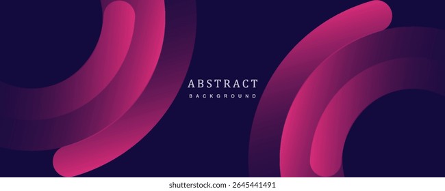 Abstract dark blue modern futuristic banner background. Circular motion. Glowing pink oval lines pattern design. Swirl ellipse lines element. Suit for presentation, brochure, business, poster, booklet