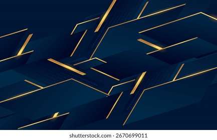 Abstract Dark Blue Navy Background with Golden Geometric Elements Modern Luxury Corporate Business Technology Presentation Web Banner Premium Professional Design