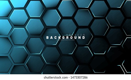 Abstract dark  blue neon gradient pattern on a  dark neon background technology style. Honeycomb. Vector illustration