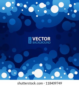 Abstract dark blue night background with round bubbles and snow