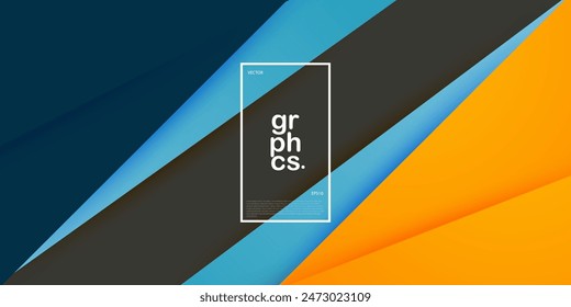 Abstract dark blue, orange, and gray overlap background template with triangle papercut pattern. Overlap background with shadow design. Eps10 vector