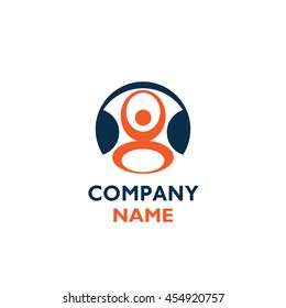 Abstract dark blue and orange logo with sample text