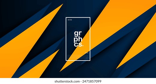 Abstractas triángulo azul oscuro y naranja sobre diseño moderno geométrico de color oscuro. Ilustración vectorial de fondo futurista de corte de papel superpuesto. Vector Eps10