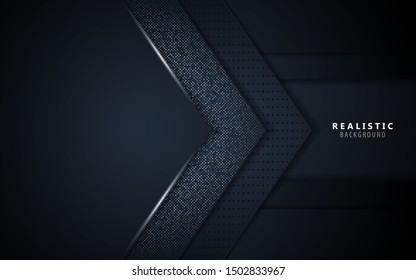Abstract dark blue overlap layer background with luxury silver glitters decoration. Vector design template for use frame, banner, modern cover, advertising, invitation