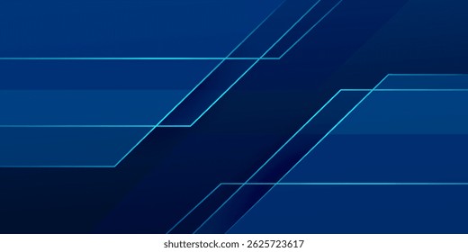 Abstrato azul escuro sobrepõe sombra e fundo de luzes. Vetor de modelo de recorte de papel com linha reta e sombra. Fundo azul escuro com design de padrão da moda.