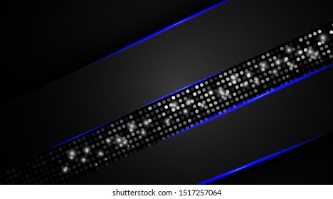 Abstract dark blue overlapping background a combination with light and glitters silver. Luxury and modern paper cover background for use frame, cover, banner, corporate, card