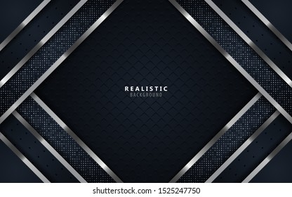 Abstract dark blue overlapping background a combination with glitters element decoration. Luxury and modern vector design template for use frame advertising, cover, corporate, advertising, business