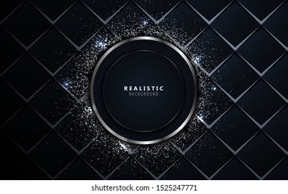 Abstract dark blue overlapping background a combination with glitters element decoration. Luxury and modern vector design template for use frame advertising, cover, corporate, advertising, business