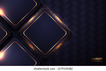 Abstract dark blue overlapping background a combination with light golden decoration. Luxury and modern paper cover background for use frame, cover, banner, corporate, card