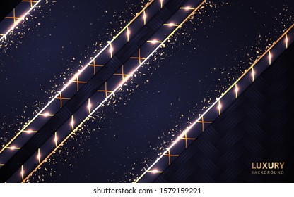 Abstract dark blue overlapping background a combination with light golden decoration. Luxury and modern paper cover background for use frame, cover, banner, corporate, card