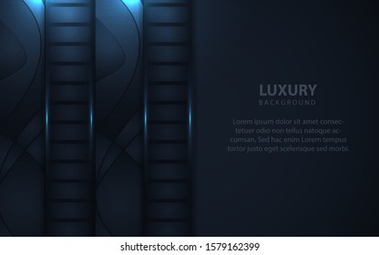 Abstract dark blue overlapping background a combination with light glitters and sparkle decoration. Luxury and modern paper cover background for use frame, cover, banner, corporate, card